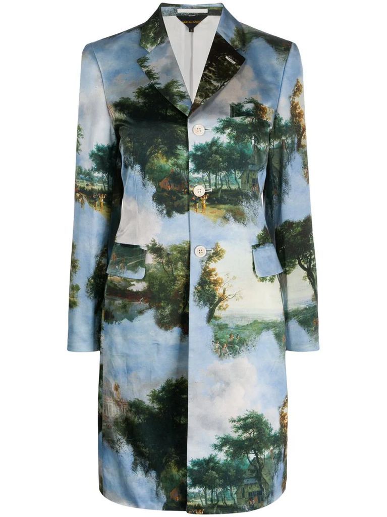 graphic print single-breasted coat