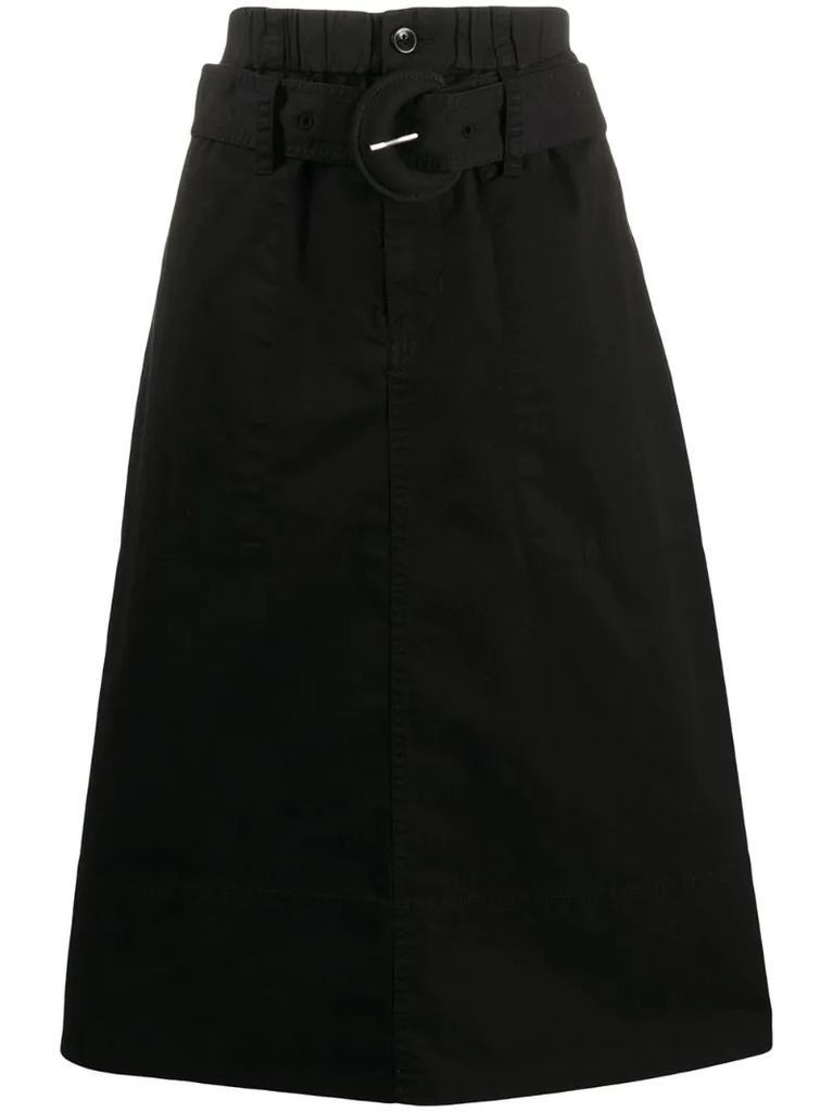belted A-line midi skirt