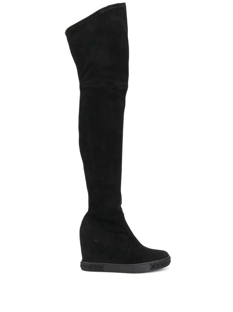 wedge thigh-high boots