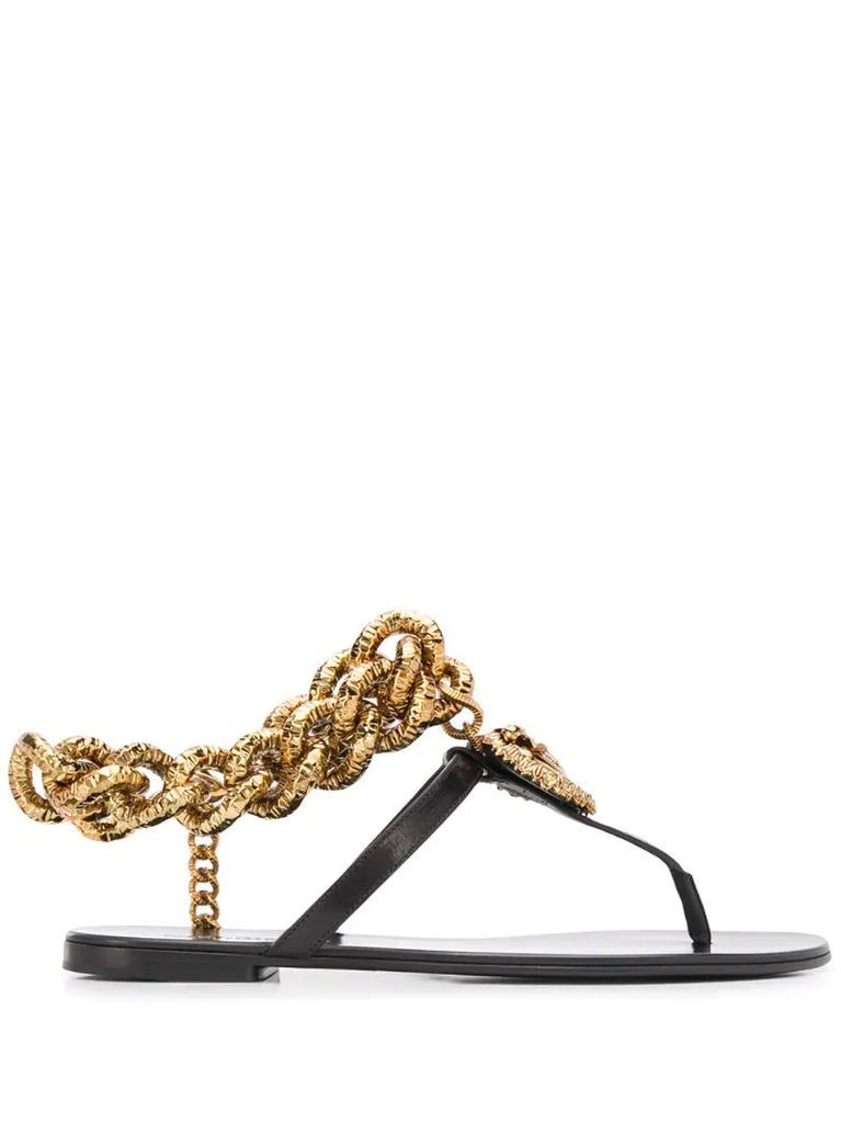 chain detail T-bar flat sandals