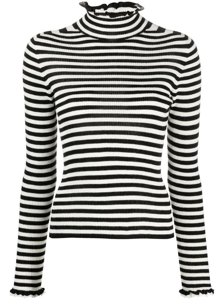 striped frill-trimmed jumper