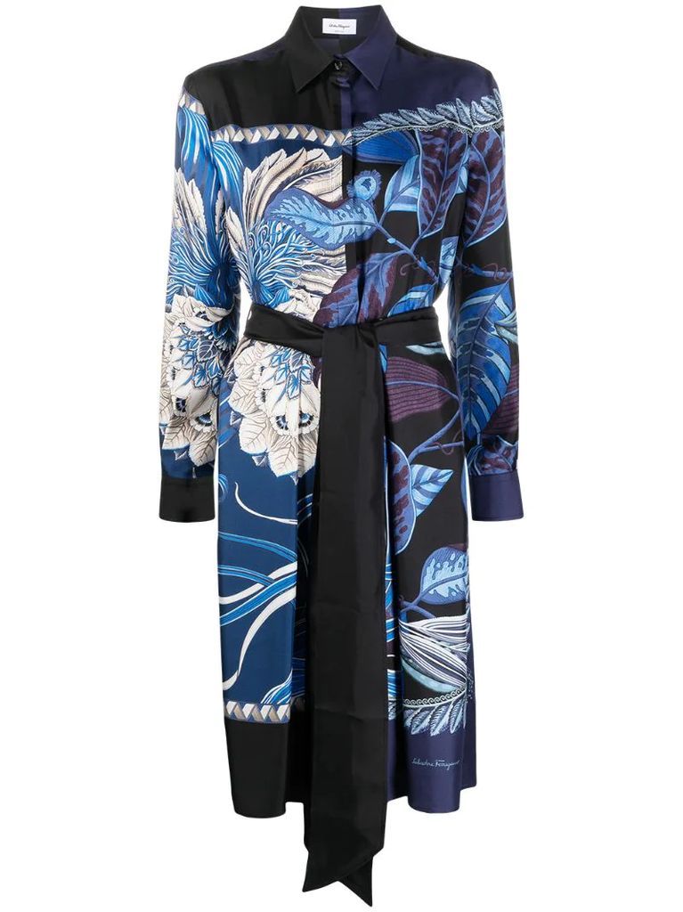 abstract-print silk shirt dress