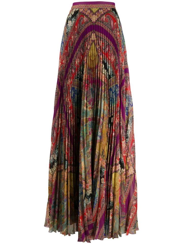 mixed pattern pleated silk skirt