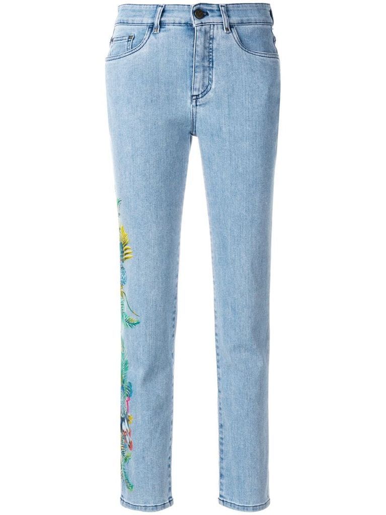 cropped floral detail jeans