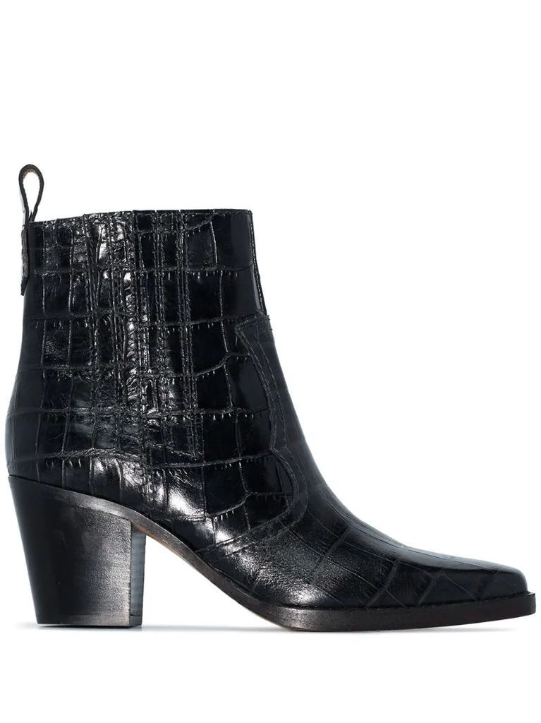 crocodile-effect ankle boots