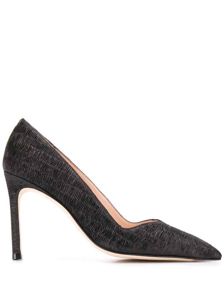 pointed embossed leather pumps