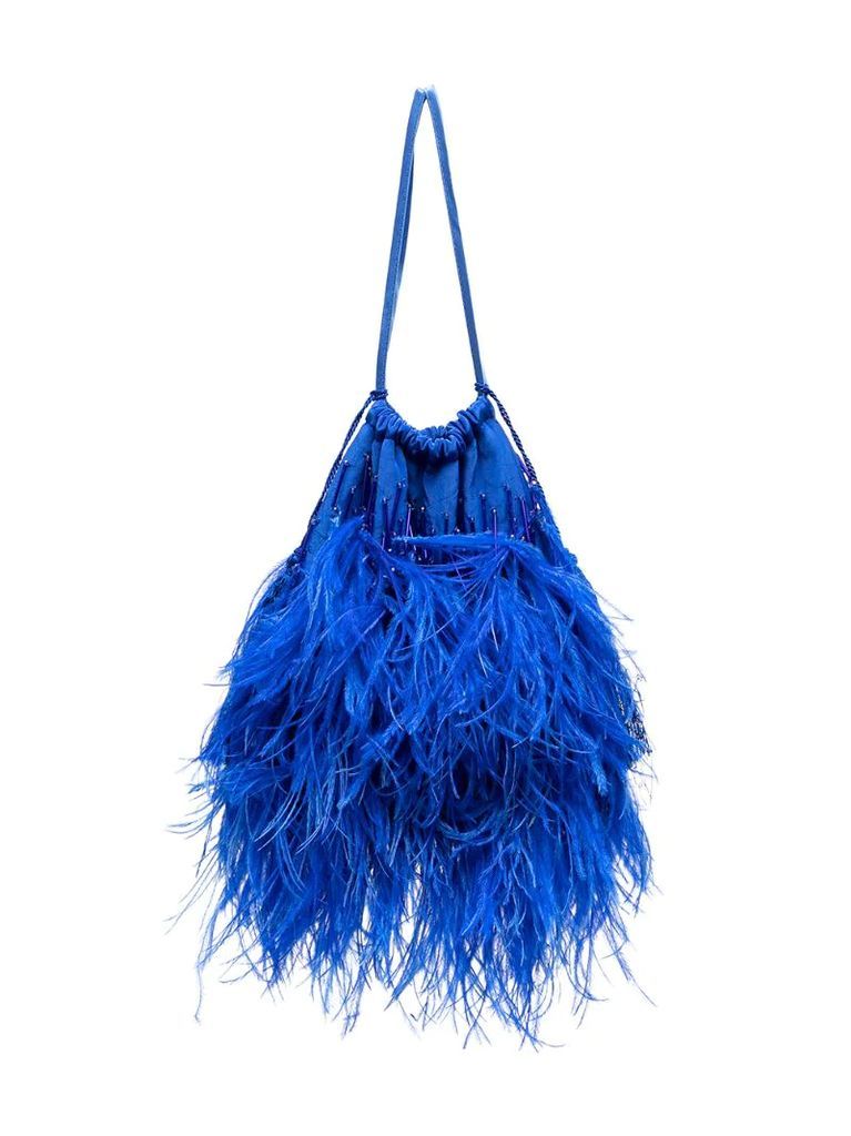 ostrich feather tasseled pouch
