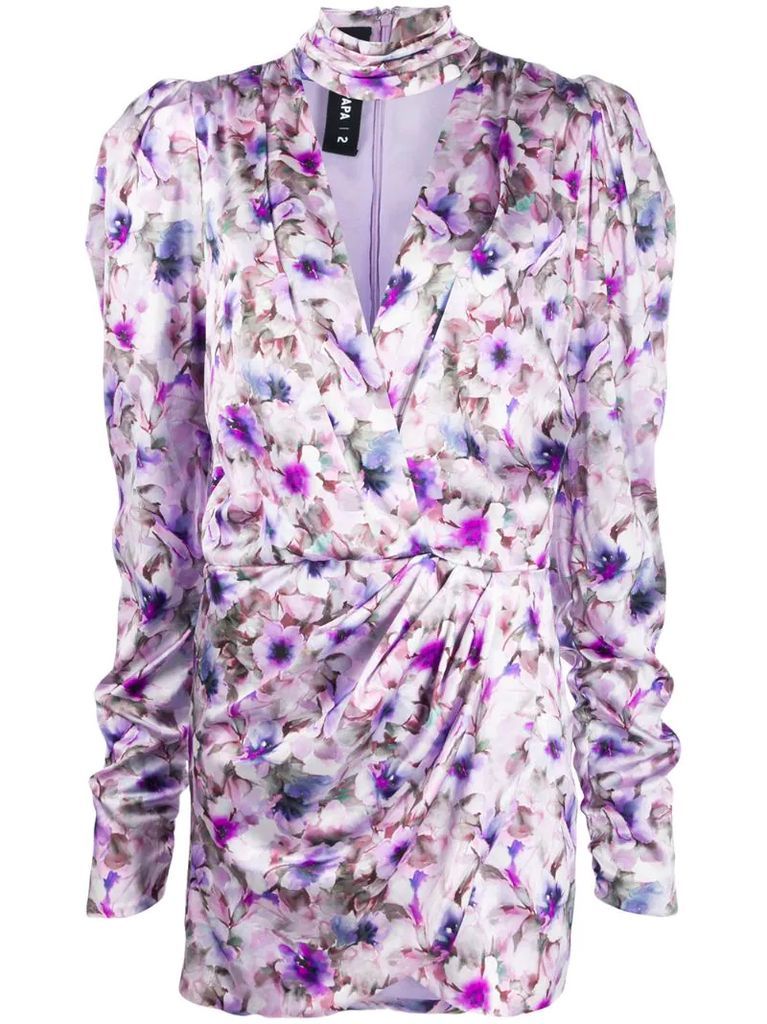 floral-print wrap-effect dress