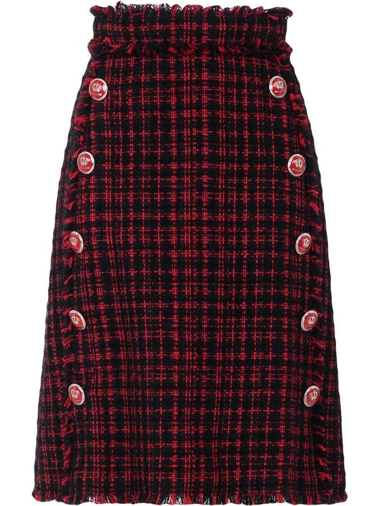 tartan tweed button-embellished skirt