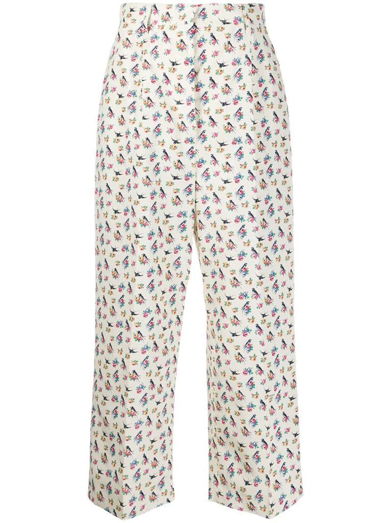 floral print silk wide-leg trousers
