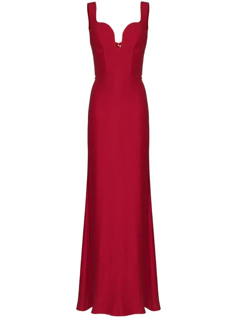 plunge neck fitted gown
