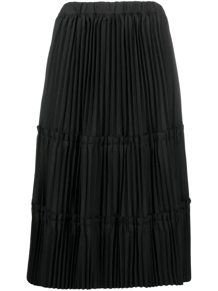 high-waist pleated midi skirt