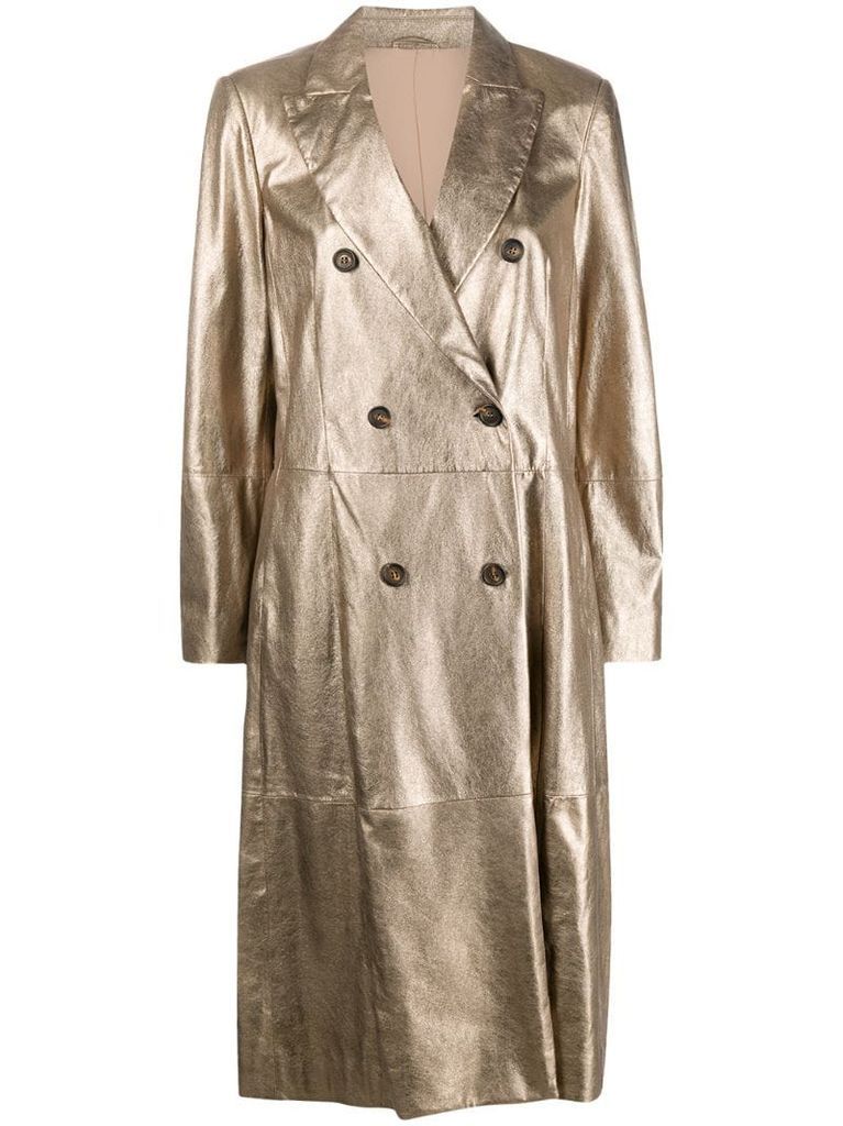 double breasted metallic trench coat