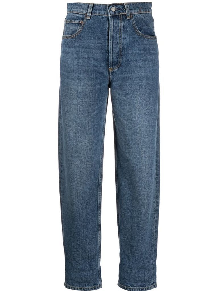 high-waisted tapered jeans