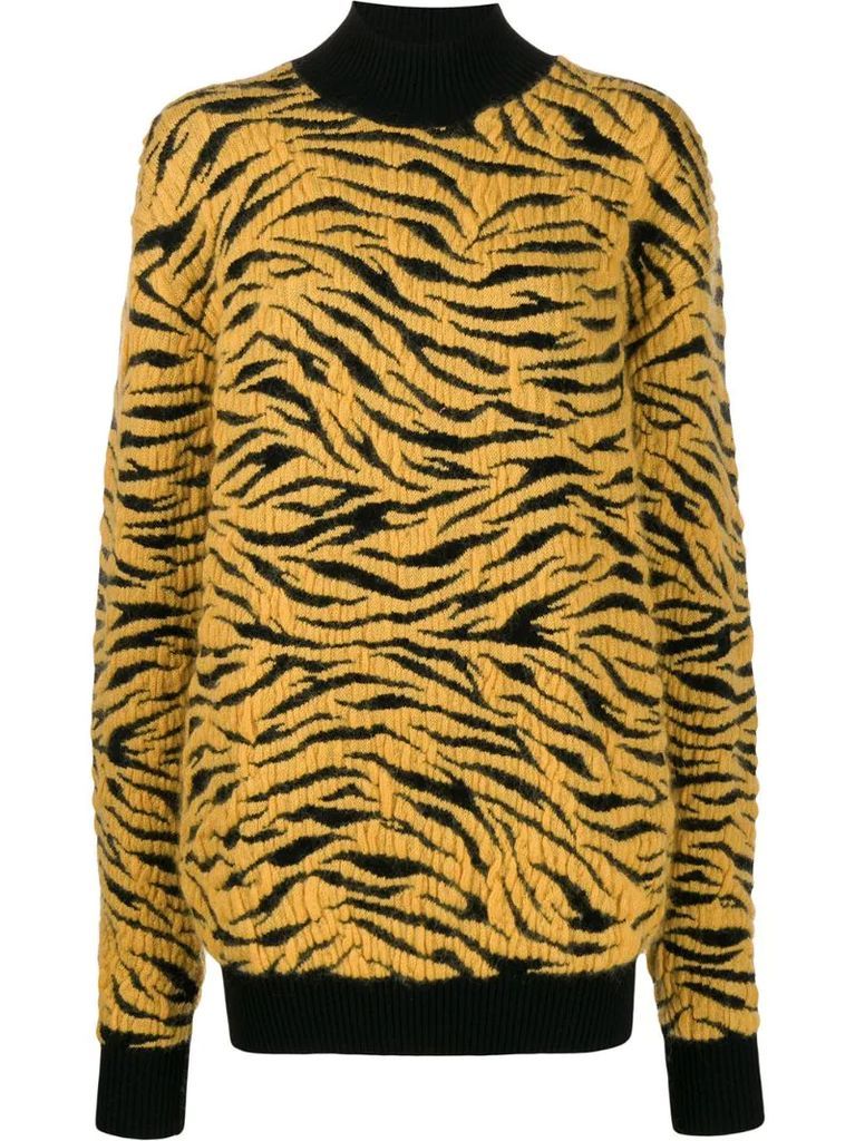 knitted tiger rollneck jumper
