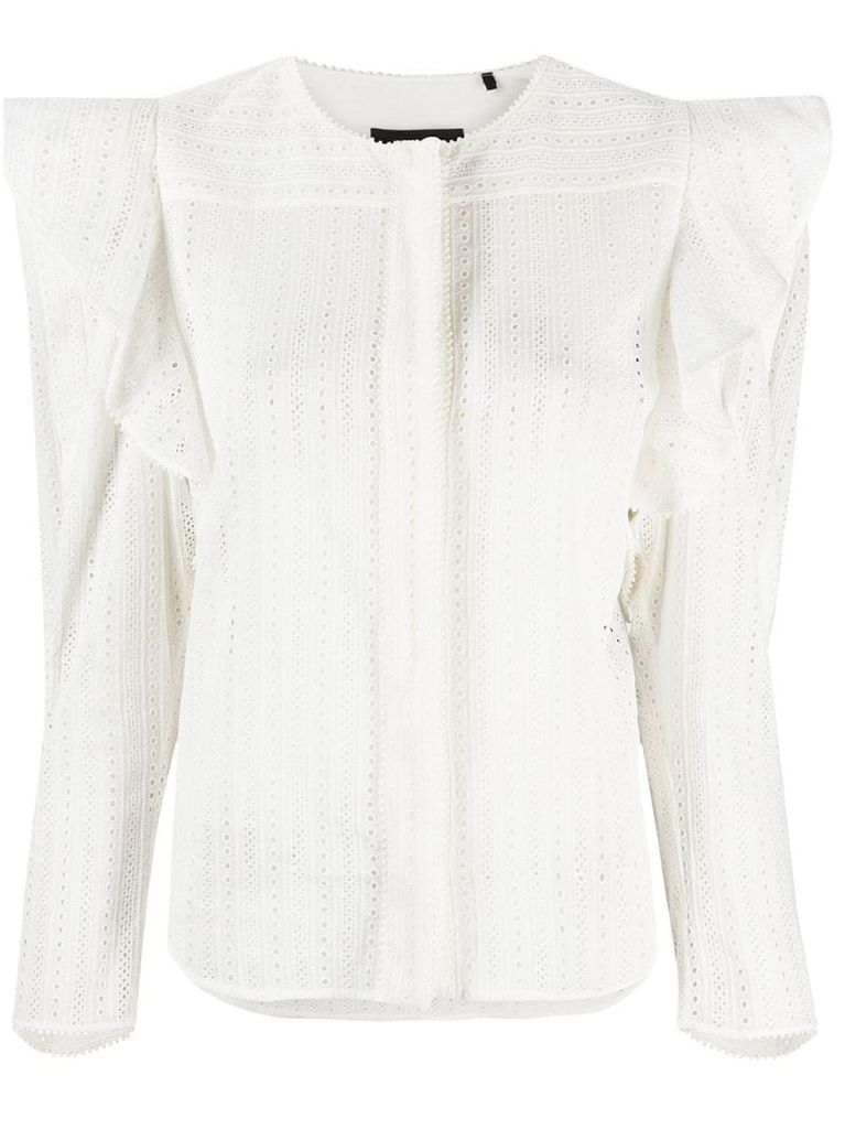 broderie anglaise ruffle-trim blouse