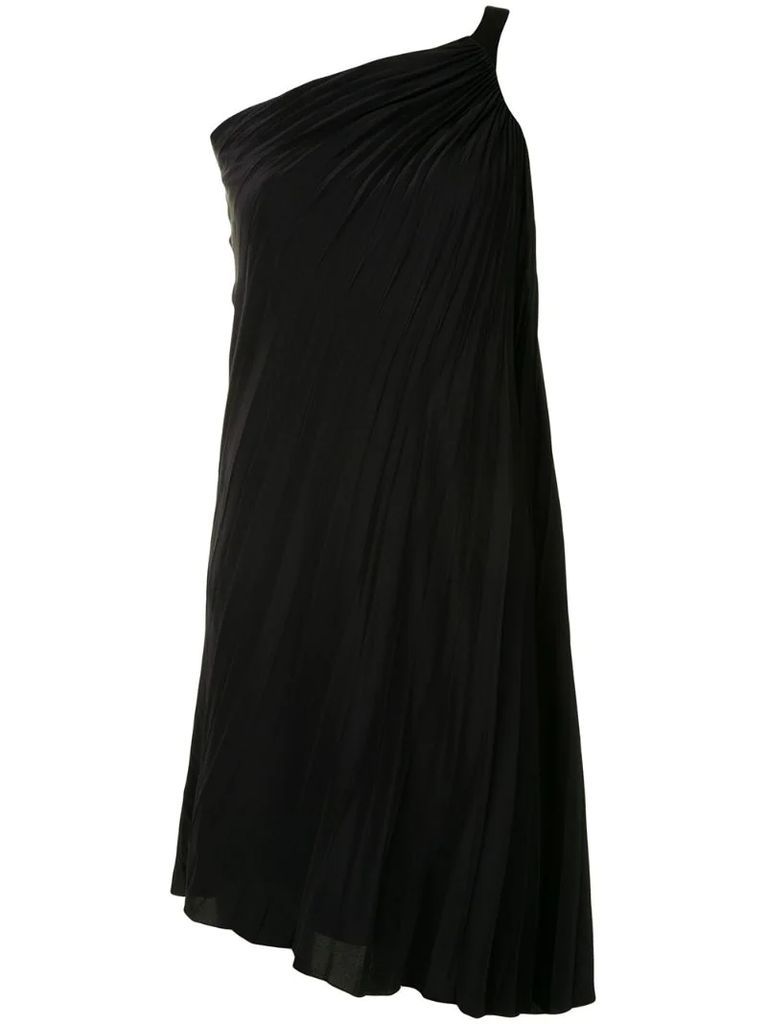 pre-owned one shoulder pleated dress