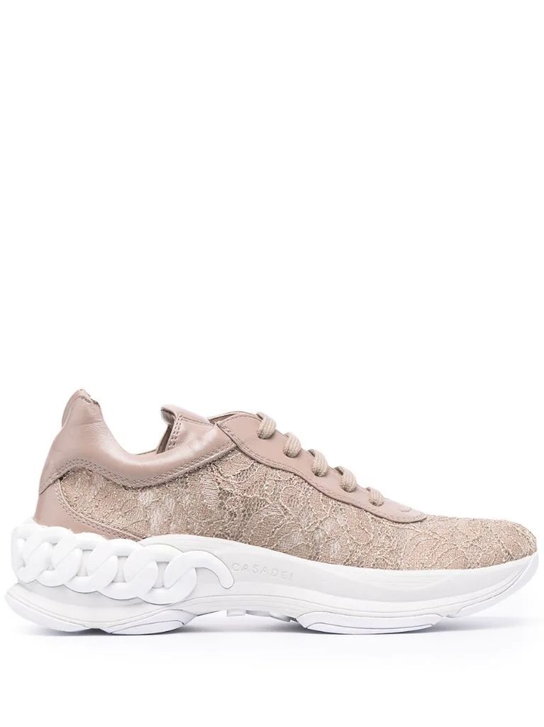 floral lace embroidered chunky sole sneakers