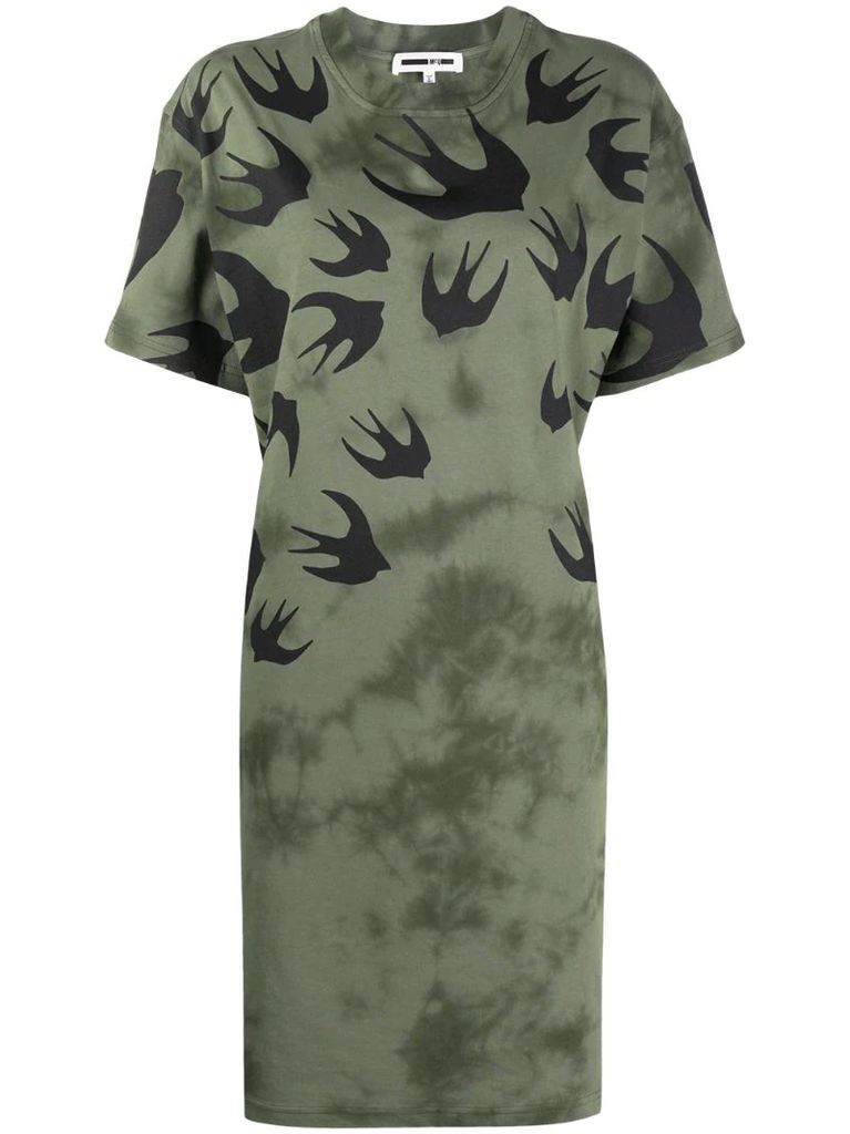 swallow-print T-shirt dress