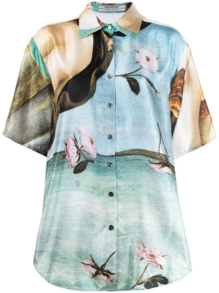 Botticelli-print silk shirt