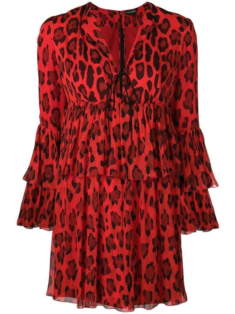 leopard printed frilled dress