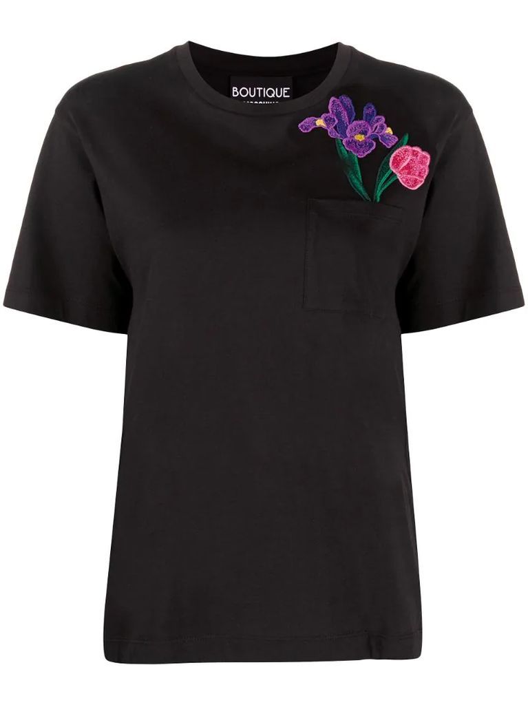 cotton appliqué-flower t-shirt