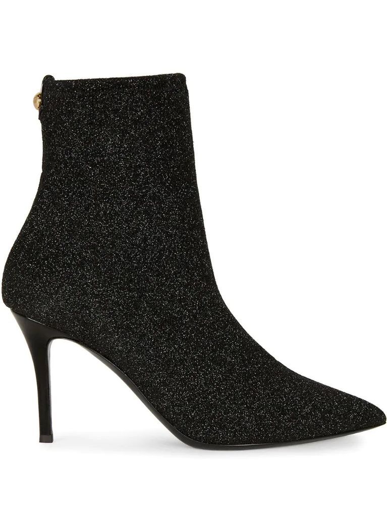 pointed leather glitter ankle boots