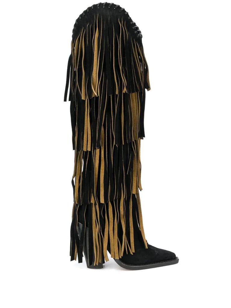 fringed knee length boots