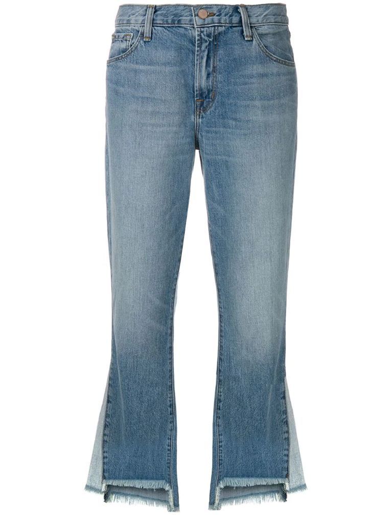 raw edge flared jeans