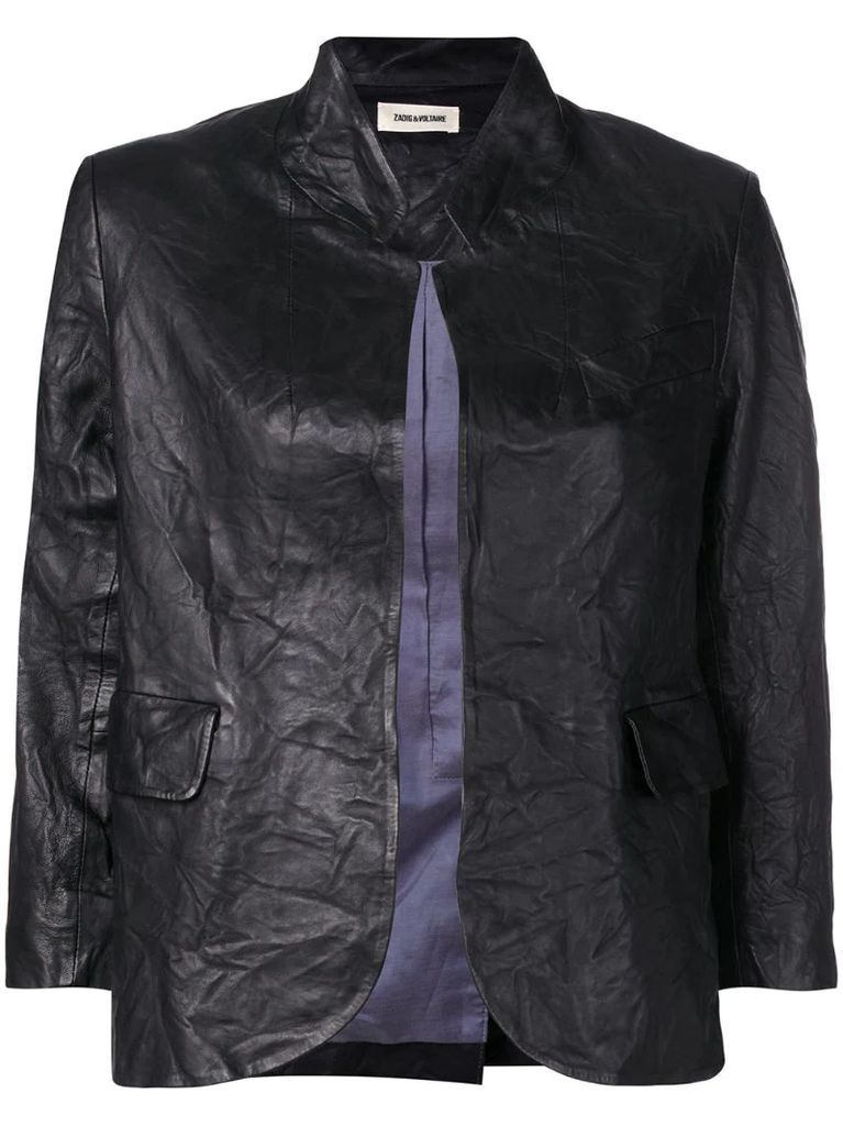 creased effect leather jacket