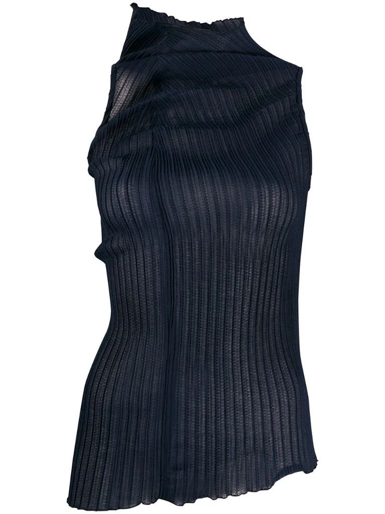 pleated high-neck tank top