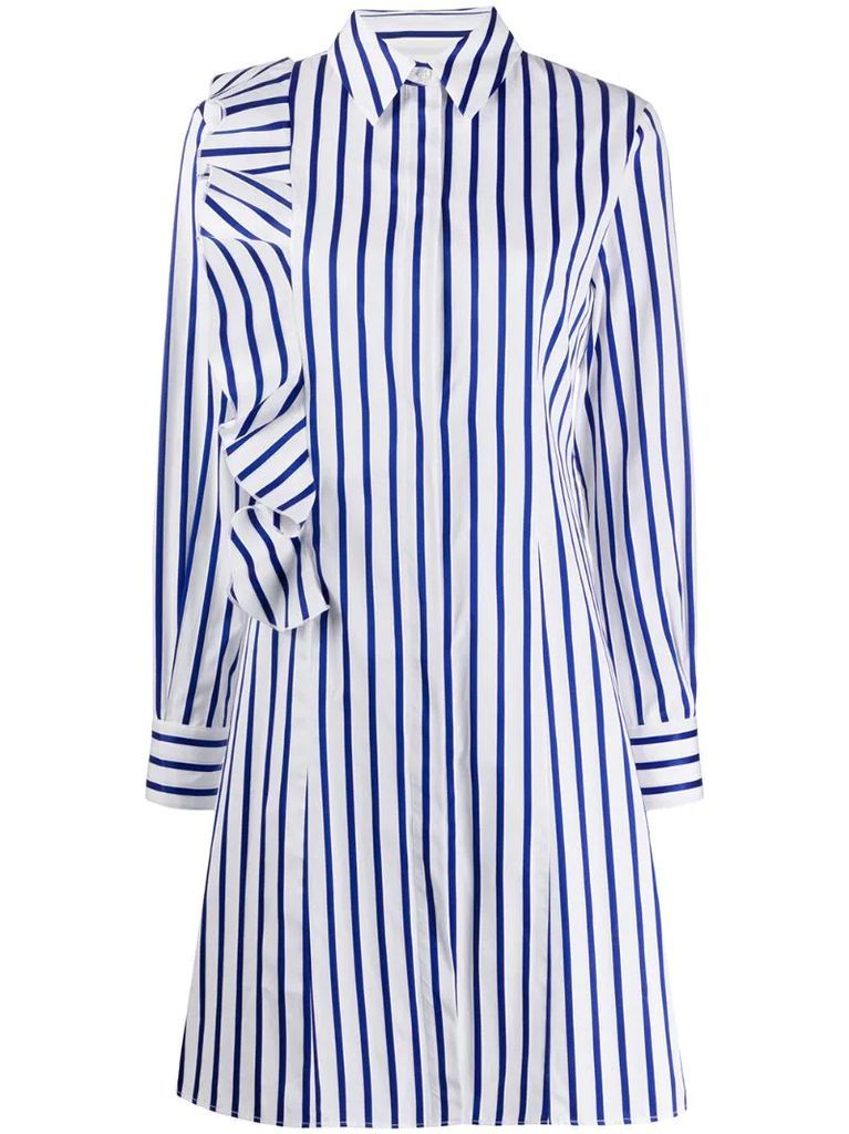 asymmetric striped ruffle shirtdress