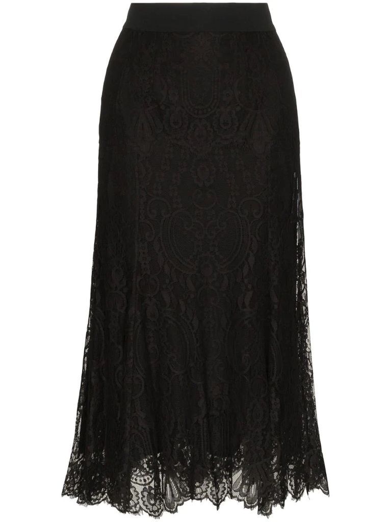 fluted lace midi skirt