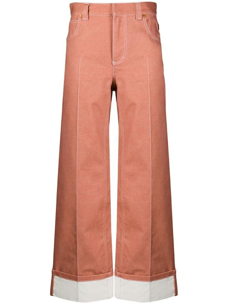 contrast stitch wide-leg trousers
