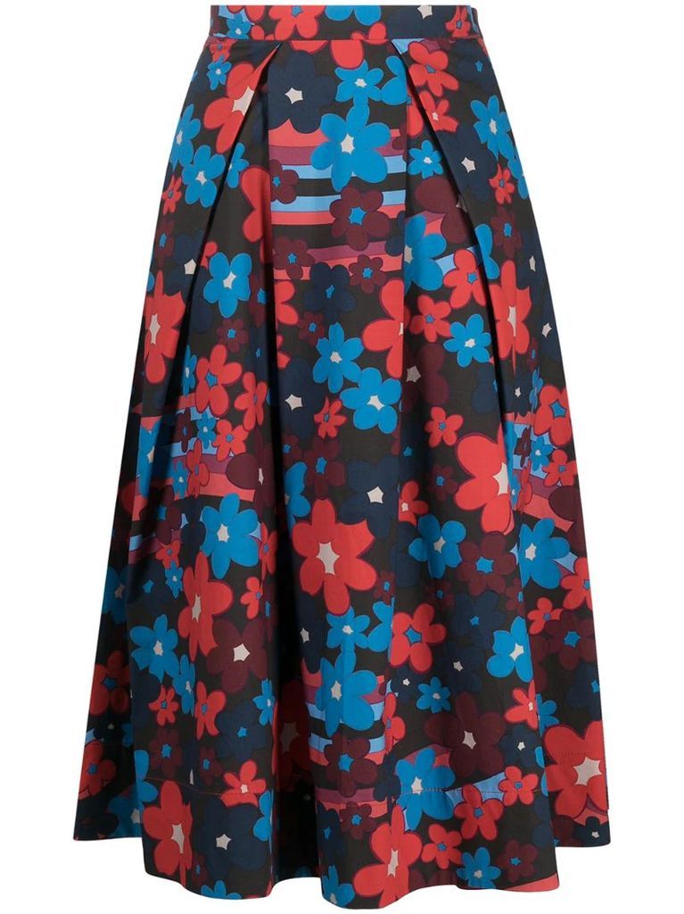 floral-print mid-length skirt