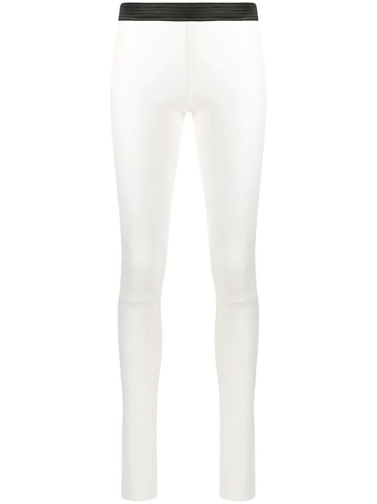 contrasting waistband leather leggings