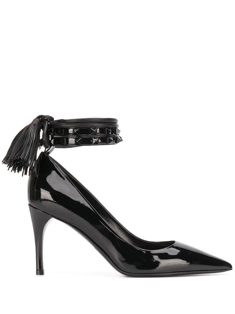 Rockstud wraparound tassel pumps