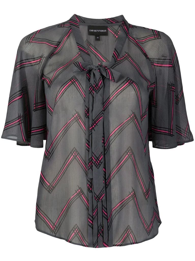 tie-front zigzag blouse