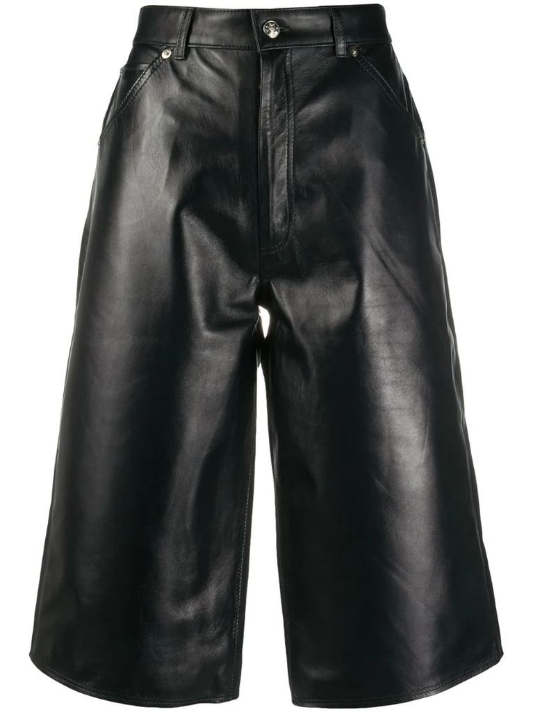 leather knee-length shorts