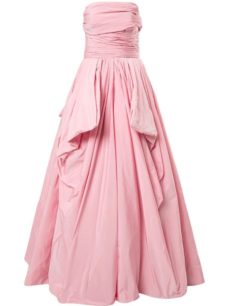 off-shoulder draped ball gown