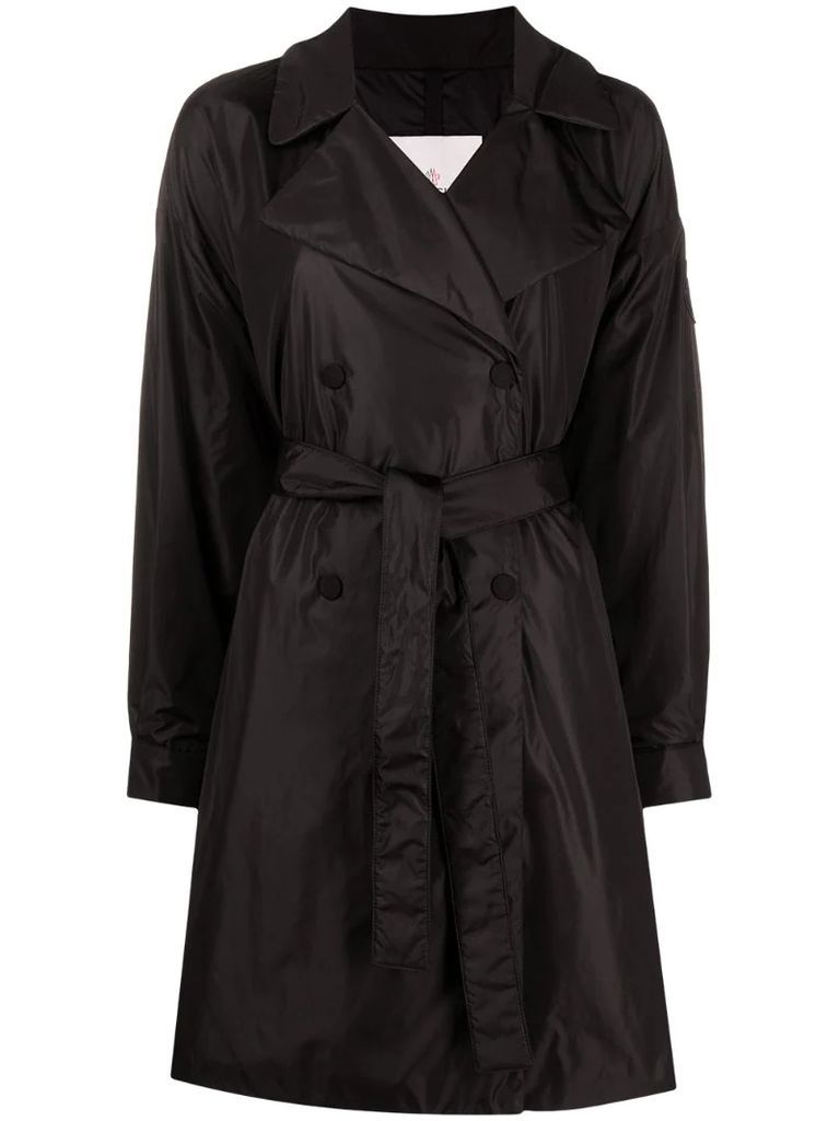padded mid-length belted trench coat