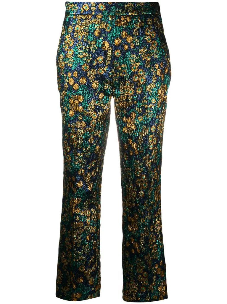 metallic floral embroidered trousers