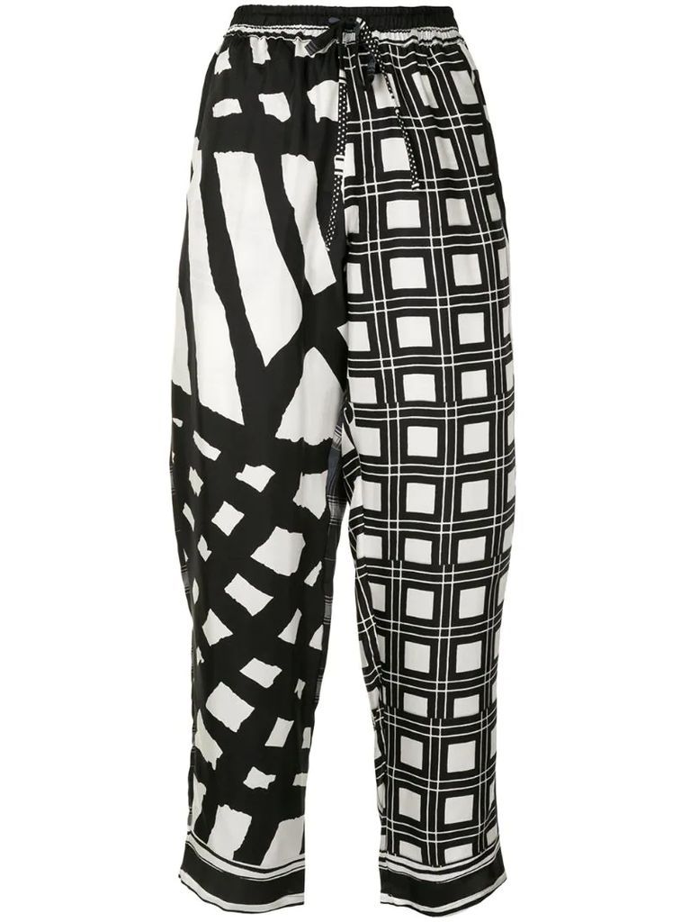 mixed-print trousers