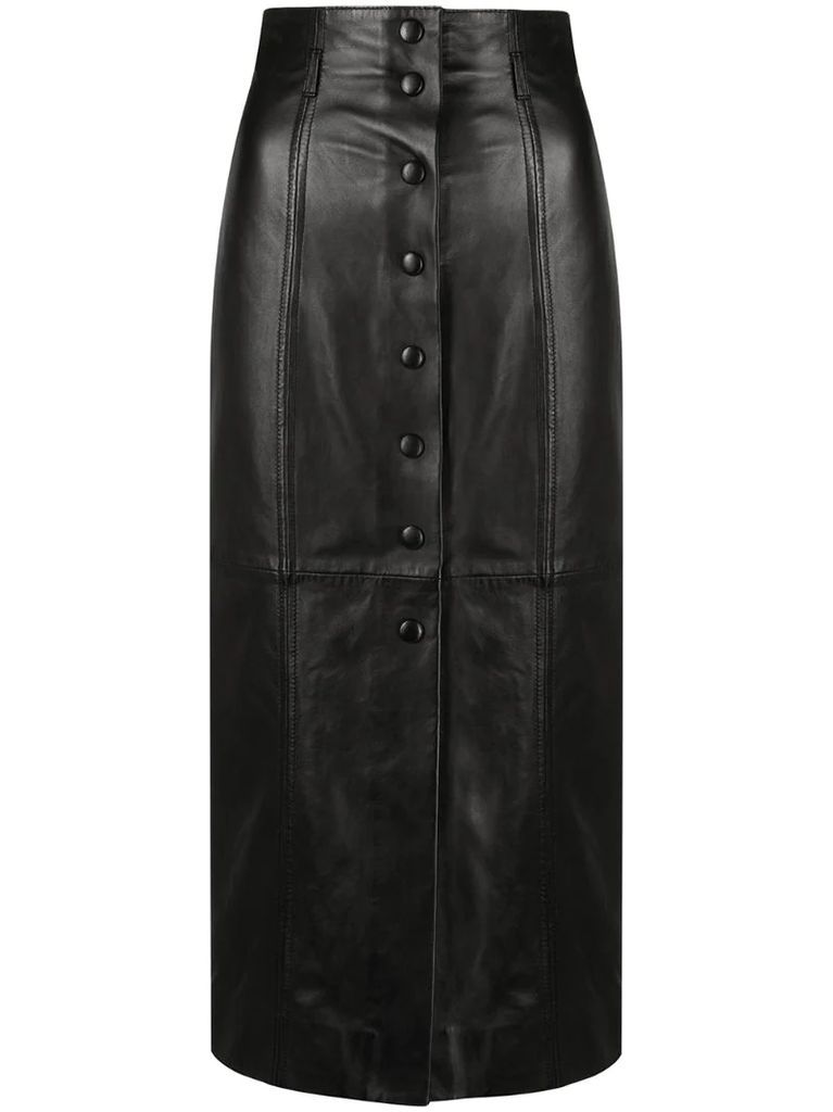 leather buttoned-front pencil skirt