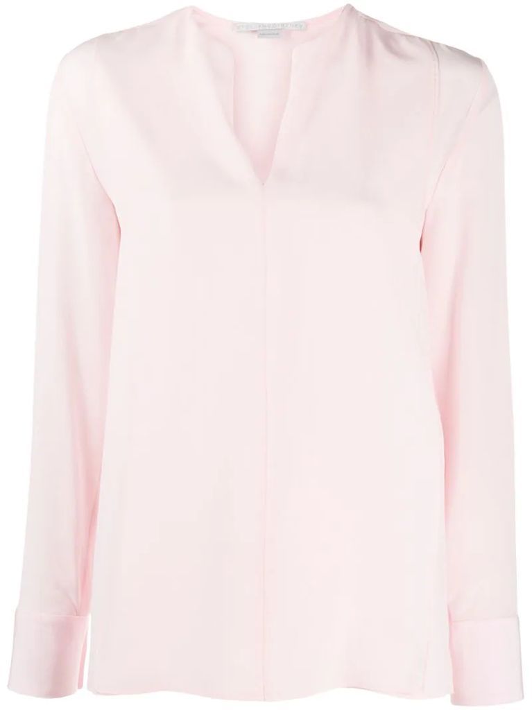 split-neck long-sleeve blouse