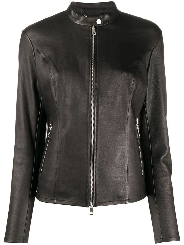 fitted zipped leather jacket