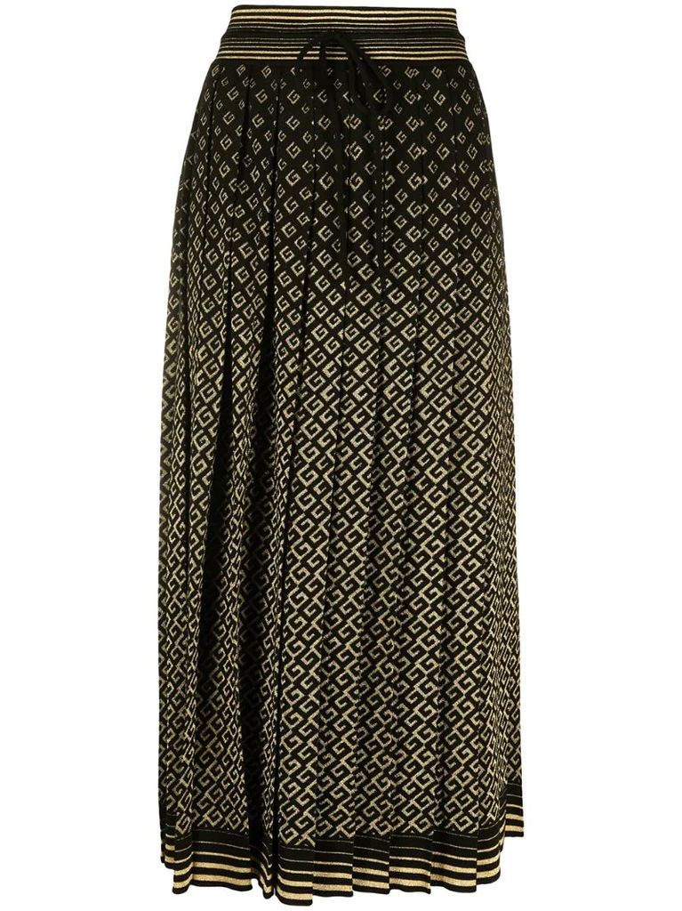 intarsia-knit logo-pattern midi skirt
