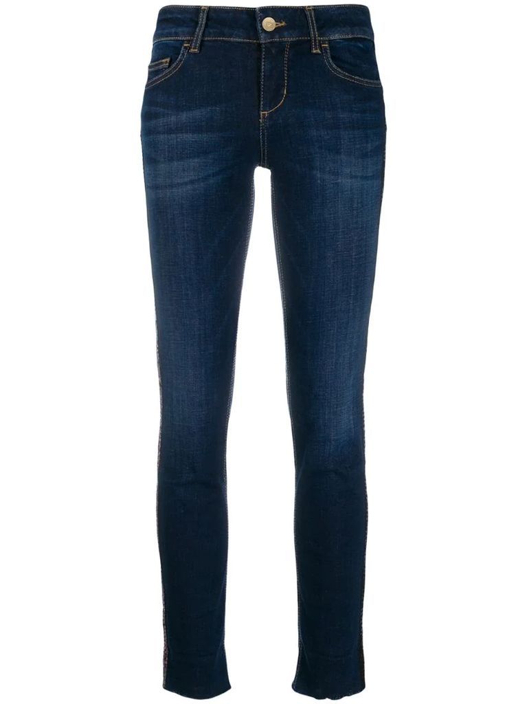 sequin stripe skinny jeans