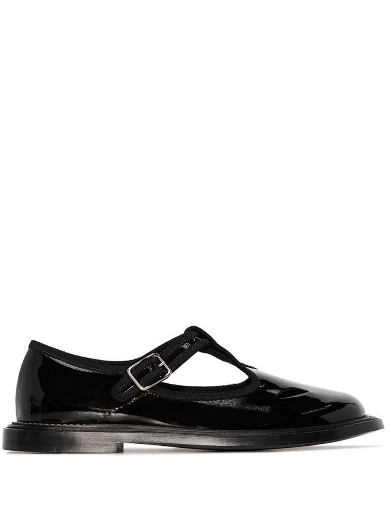 black patent leather T-bar shoes