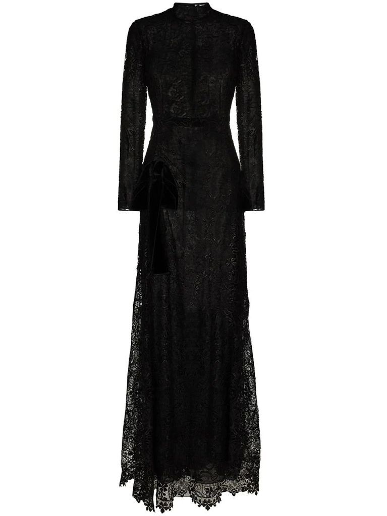 floral-lace long-sleeve gown